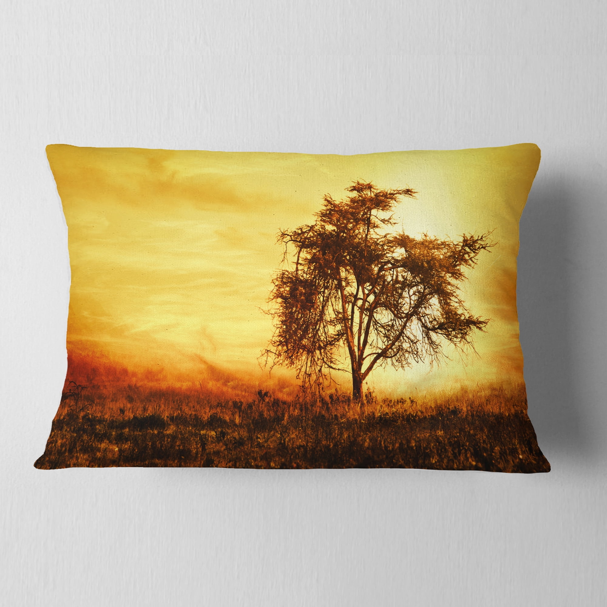 Designart African Tree Silhouette - Landscape Photo Throw Pillow - 12x20