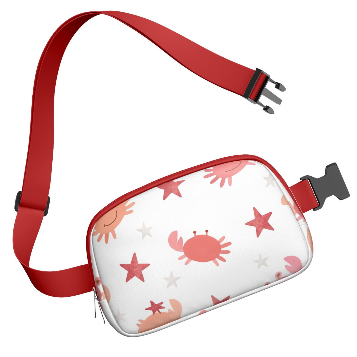 Cross Body Bag for Men&Women Fashionable Waterproof Fanny Pack with Adjustable Strap for Casual Running Hiking Cycling Cute Crab Marine Adorable Sporty Waist Pack