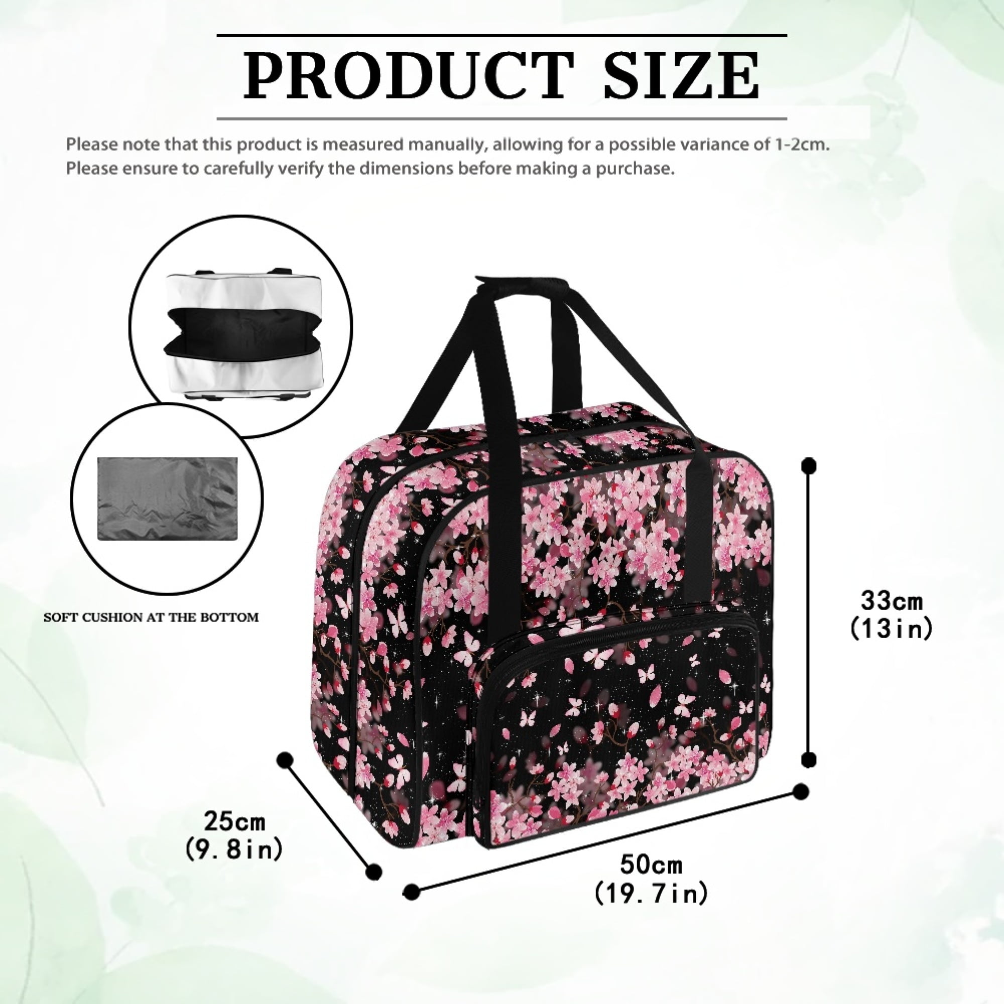 ZIATUBLE Cherry Blossom Sewing Machine Storage Bag Butterfly Sewing Machine Totes and Bags Stain Resistant Sewing Machine Carrying Case Tote Bag Elastic Portable Padded Storage