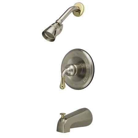 Combination Tub Shower Kingston Brass GKB1639 Water Saving Magellan Tub & Shower Faucet Combination with 1.5GPM Shower Head and Lever Handle, Satin Nickel with Polished Brass Trim ()