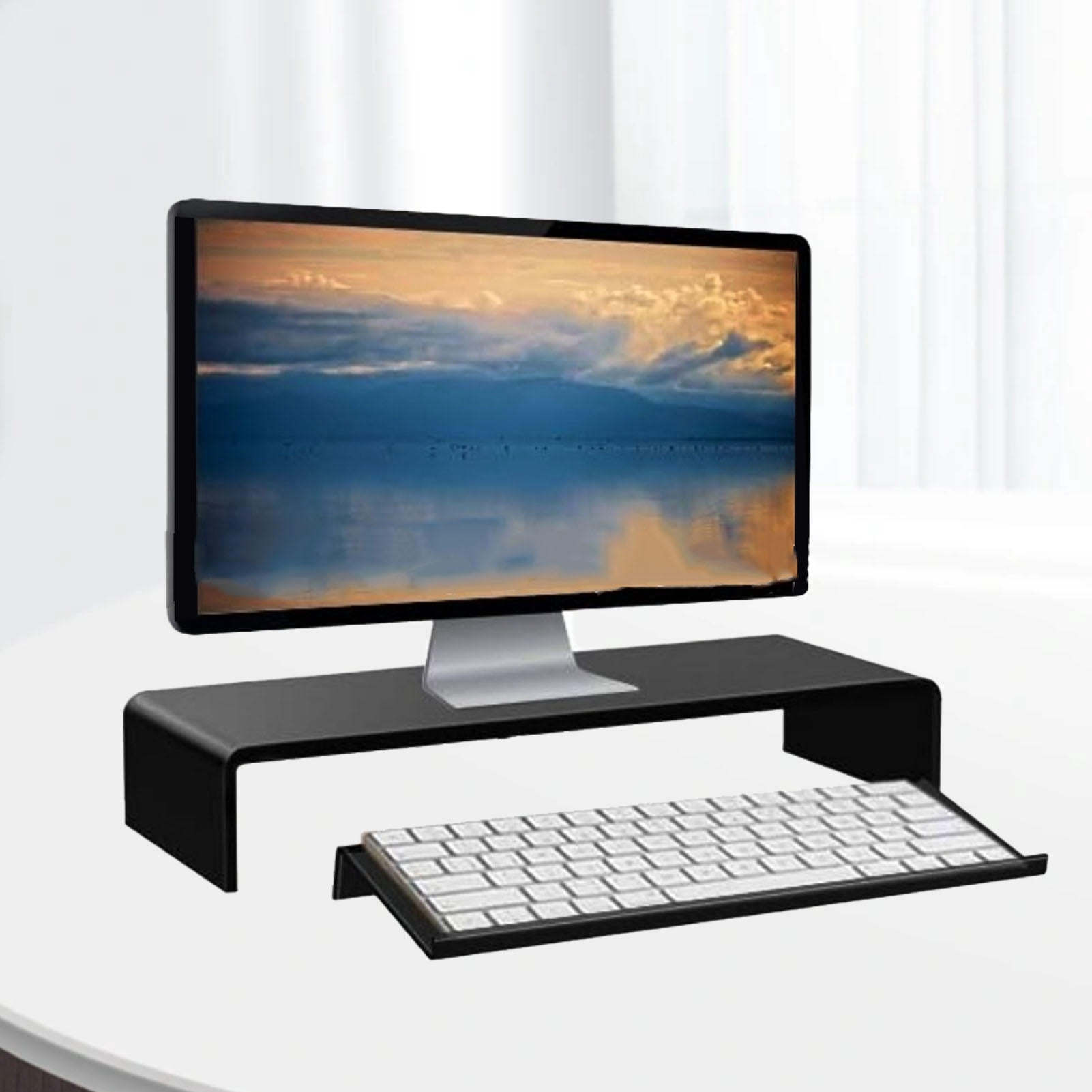 BIMZUC Acrylic Keyboard Riser with Low Front Lip, Polished Finish, Tilted Design for Ergonomic Comfort – Black