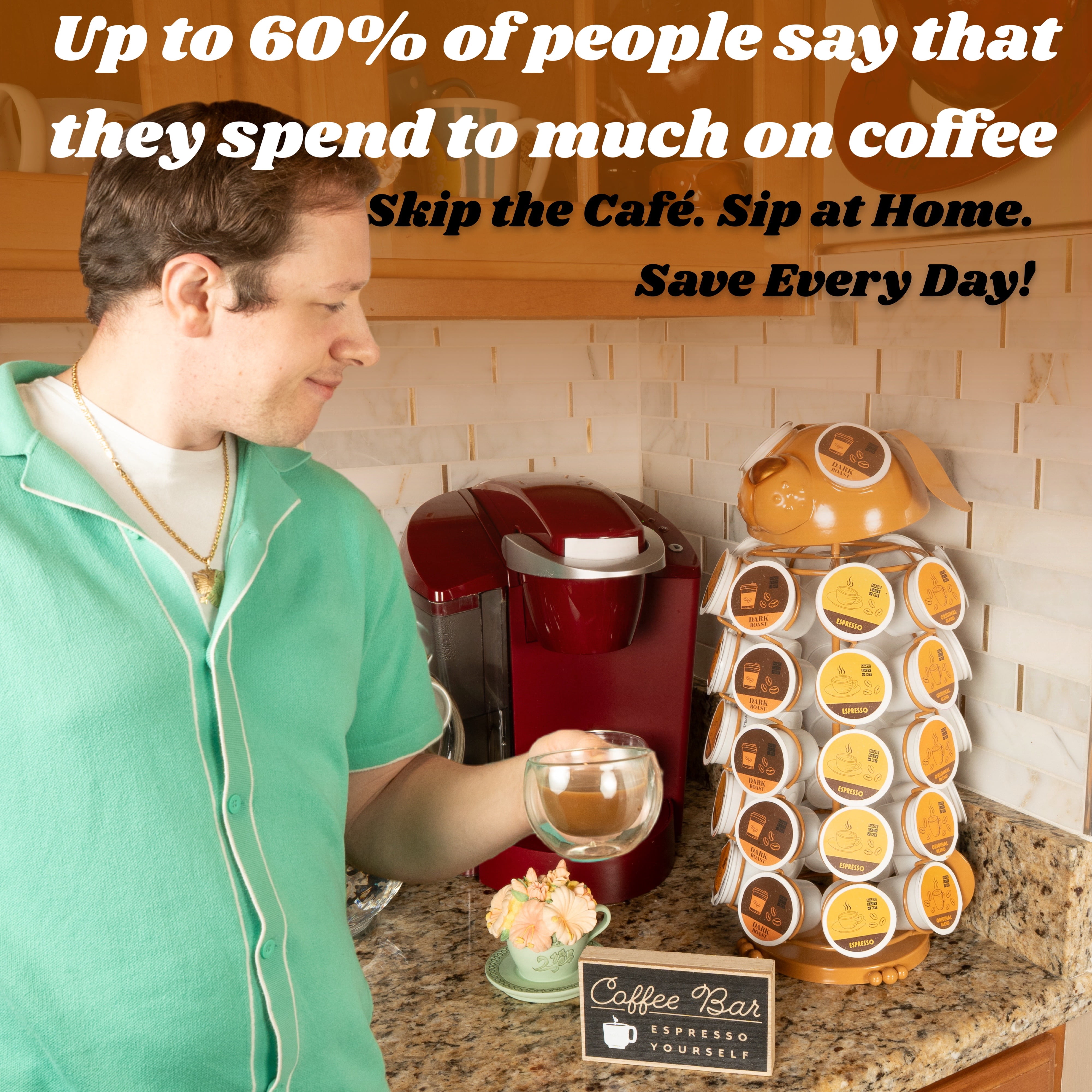 Made Easy Kit Carousel Coffee Pod Holder, Compatible with Keurig K-Pods K-Cups, Countertop Rack Storage Organizer, Metal Home and Kitchen Decor, Capsule Café Station Bar