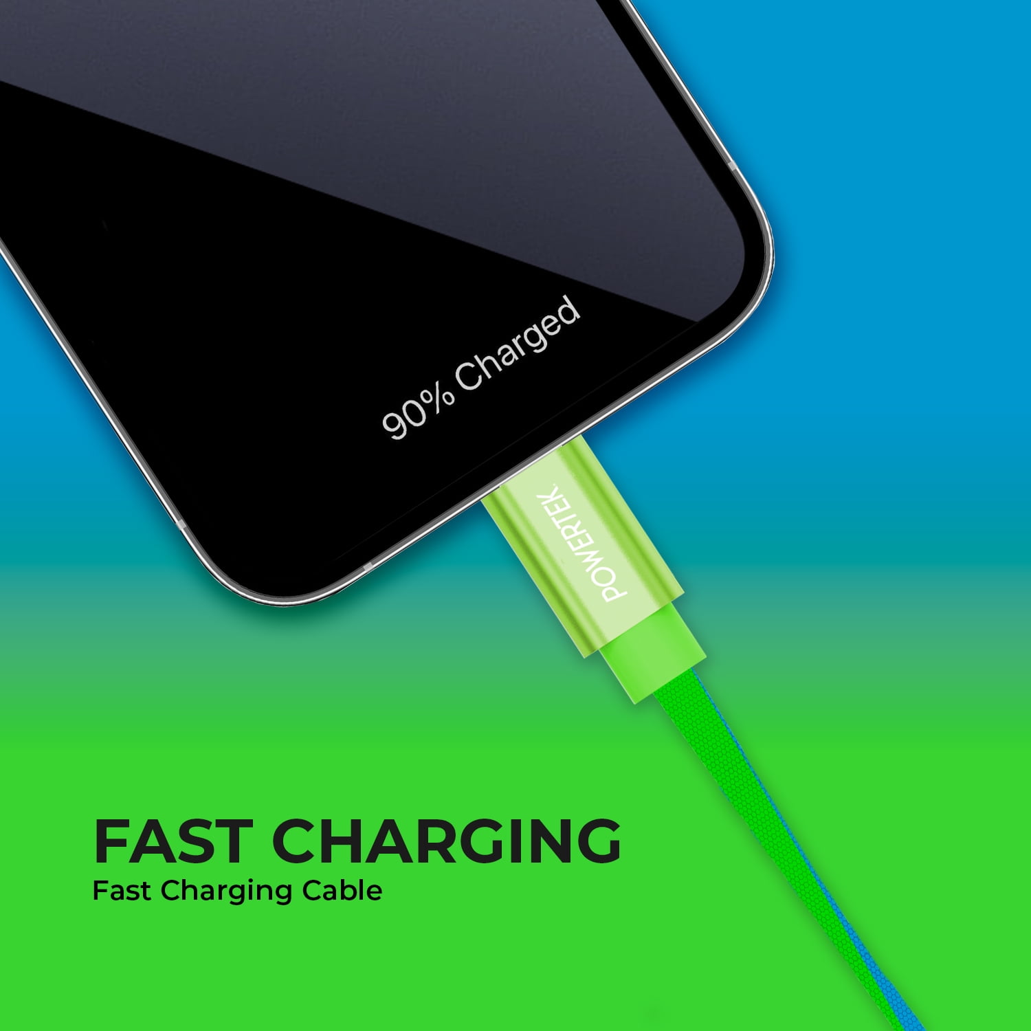 Liquipel Powertek Neon Two Tone 6' USB-C to USB-C Cable, Blue and Green