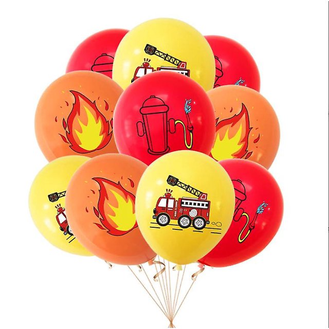 10 unidades de kits de globos de látex para camiones de bomberos con tema de extinción de incendios, decoración de escena para fiesta de cumpleaños de niños, 11 Afortunado Sencillez