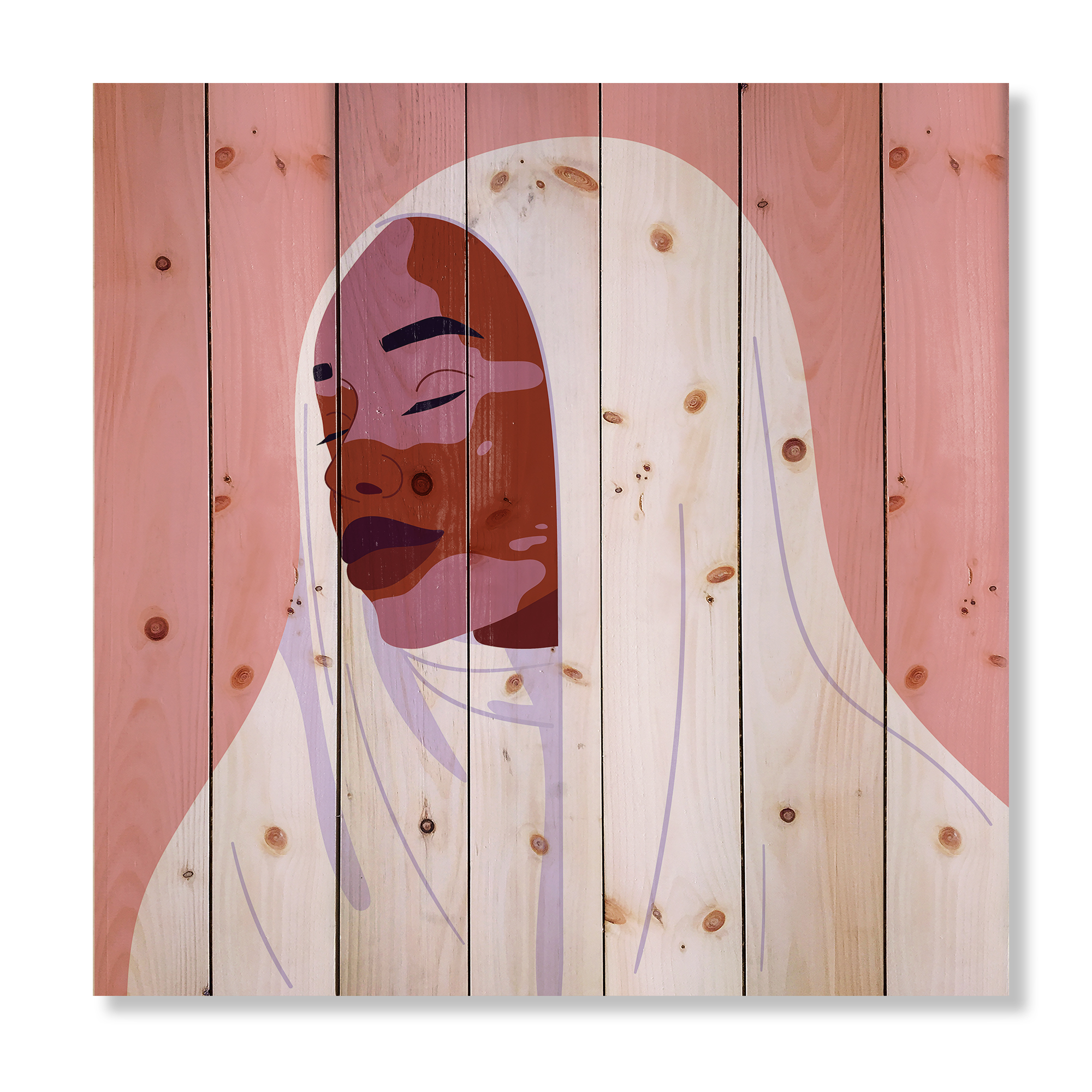 Designart 'Beautiful Abstract Smiling Afro African Woman With VItiligo' Moroccan Print on Natural Pine Wood