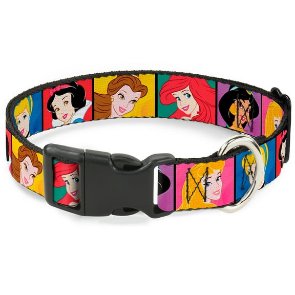 Disney Pet Collar, Dog Collar Plastic Buckle, Disney Princess Blocks, 9.5 to 13 Inches 1.0 Inch Wide
