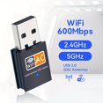 thumbnail image 1 of PEACNNG USB WiFi Adapter  5G/2.4G Dual Band Wireless USB WiFi Adapter  PC  600Mbps High Speed WiFi Adapter  Desktop PC  Support Windows XP//7/8/10, 1 of 8
