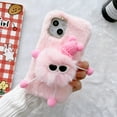 thumbnail image 6 of Nalacover Furry Plush Case for iPhone 15 6.1", Cute Cartoon Briquette Cold Weather Warm Fluffy Phone Case, Shockproof Shining Glitter Diamond Lens Frame Protection Cover, Pink, 6 of 6