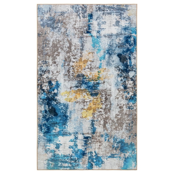 JML Area Rug 5'x7' Concerto Rustic Non-Slip Indoor Carpet Navy & Gold & Grey Foldable Rugs for Living Room Bedroom Office Home Decor