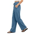 thumbnail image 4 of Maplenight Wide Leg Pants for Women Cotton Elastic Waisted Flowy Casual Trousers with Pockets Drawstring Loose Fit Palazzo Pants for Beach​, 4 of 5