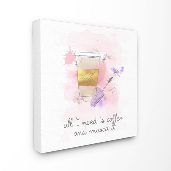 Stupell Industries Coffee And Mascara Fashion Modern Watercolor Pink Word Design Canvas Wall Art by Anna Quach