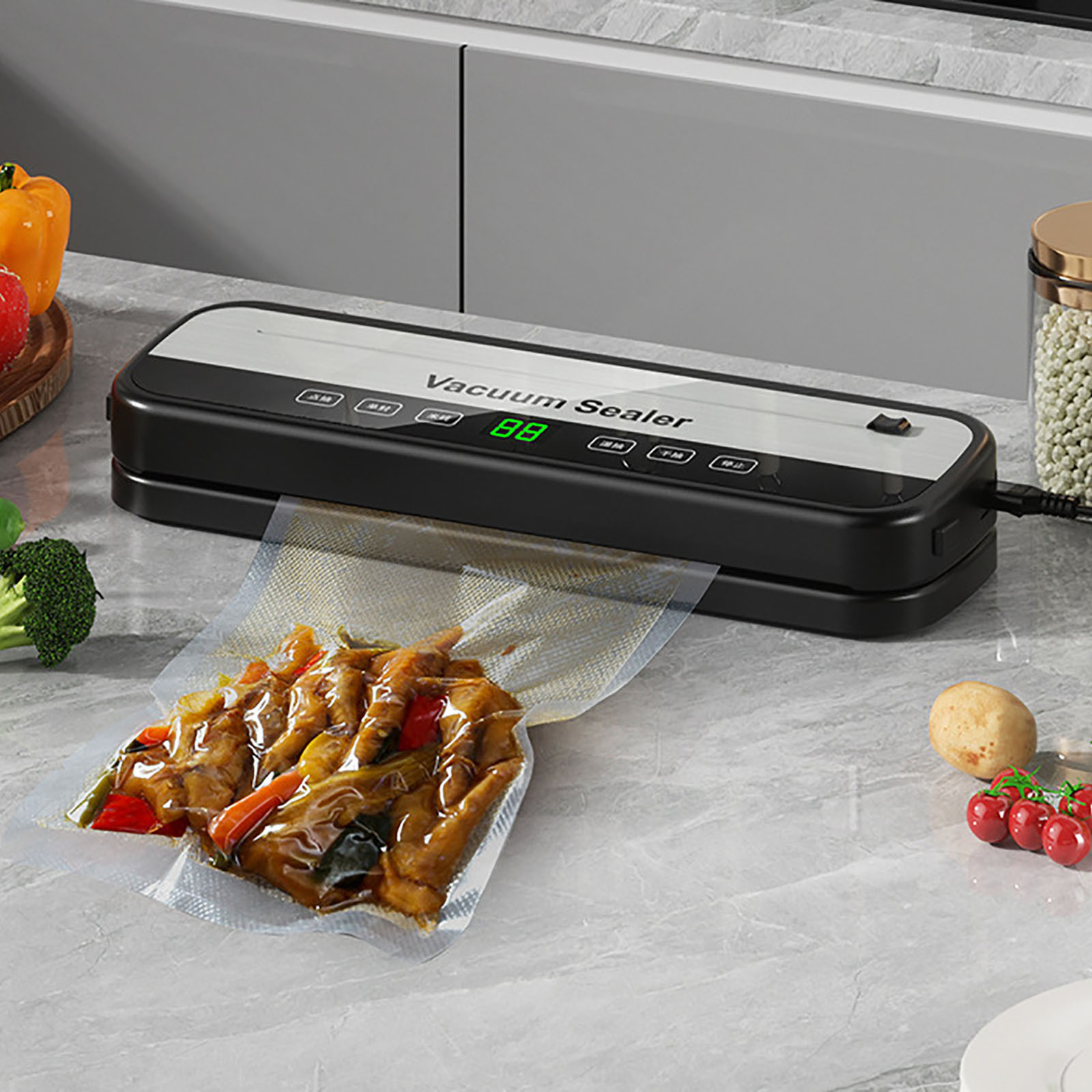 Electric Vacuum Food Sealer,Wet Dry Bag Sealing Machine,Household Food Preservation Sealer,Plastic Bag Sealer Cutter,Kitchen Vacuum Packaging Machine,Food Saver Machine,Vacuum Sealer