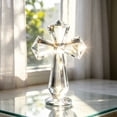 thumbnail image 5 of Religious Table Figurine,Faceted Crystal Standing Cross Stable Round Base Light Reflect Craft,Faith Decor Ornament for Prayer Corner Desk Mantel Space(Clear), 5 of 7