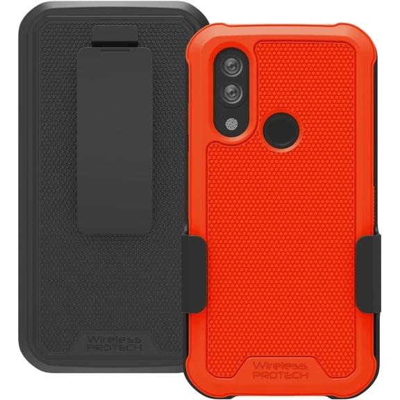 Wireless ProTech Case Compatible with CAT S62 PRO and CAT S62. Rotating Belt Clip Holster and Durable Flexible Protective Case Combo (Red)