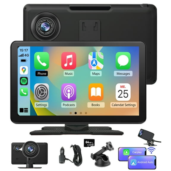 AWESAFE 9" Wireless Carplay/Android Auto Touchscreen Portable Car Stereo GPS Navigation 4K Dash Cam Backup Camera Mirror Link Bluetooth Voice Control