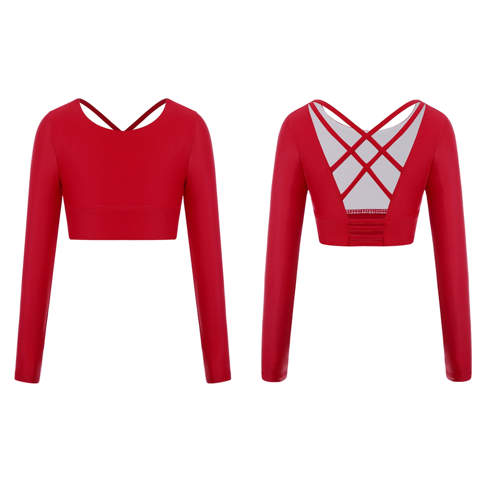 MSemis Kid Girl Long Sleeve Dance Crop Top Dancewear
