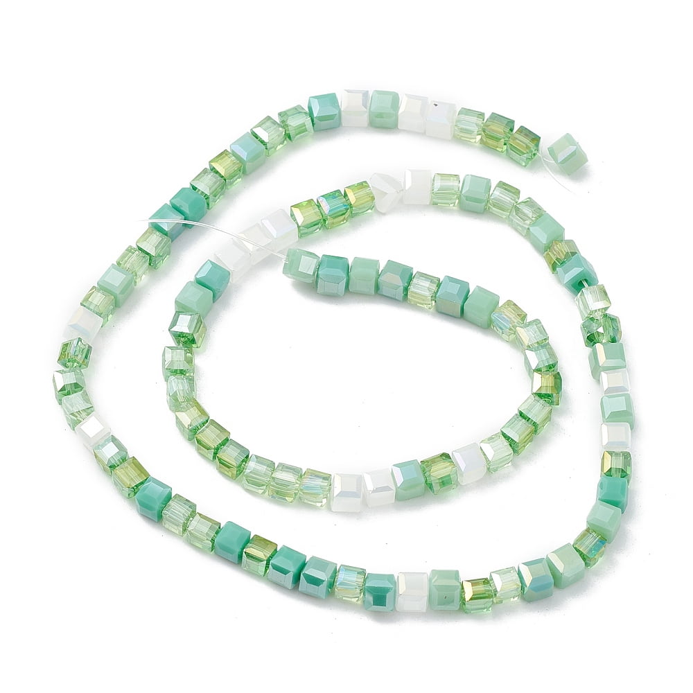 10strand Gradient color Electroplate Glass Bead Strands AB color Plated Cube Dark Sea Green 4x4x4mm Hole: 1.2mm about 94~97pcs/strand 14.84~15.28 inch