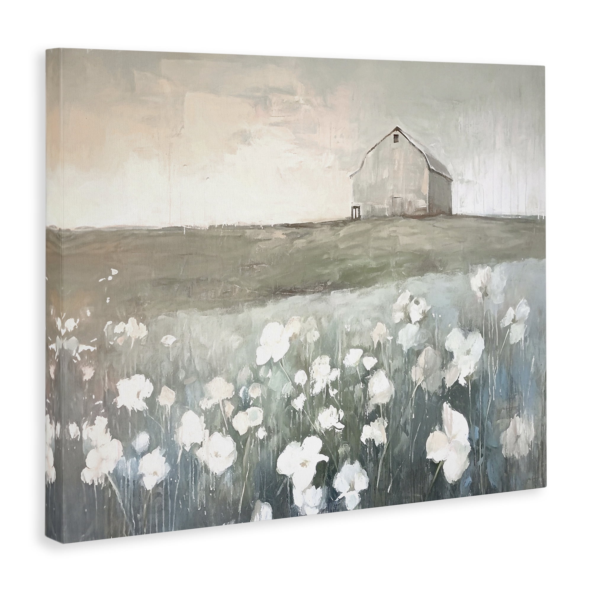 Stupell Industries Peaceful Floral Pasture Landscape Painting Gallery Wrapped Canvas Art Print Wall Art, 20 x 16