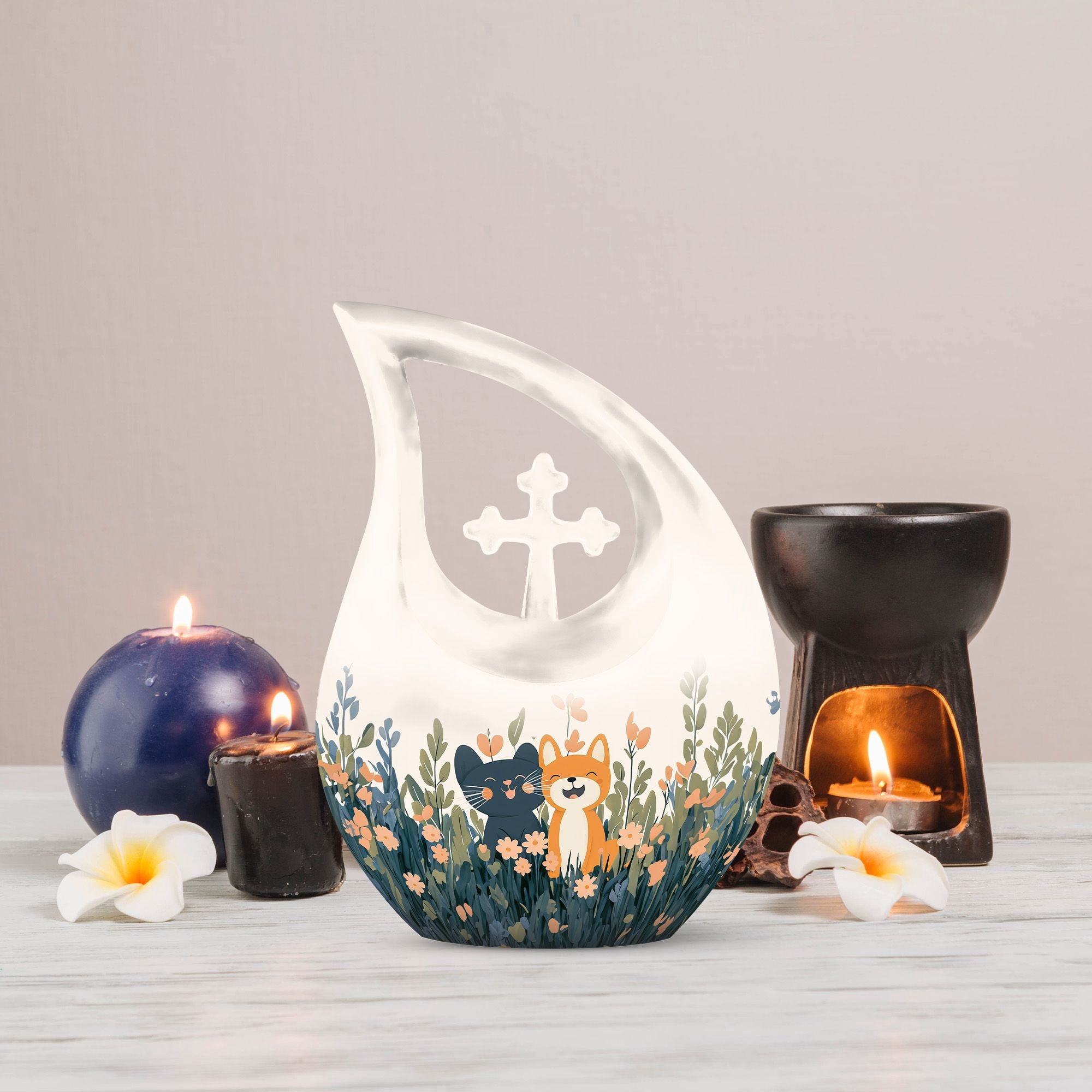 MUKTIVE Pet Urn for Cat Ashes, Funeral and Cremation Urns for Ash, Pet Memorial Urn for Home, Decorative and Memorial Urn, White, 10 Inch, Large, Pack of 1