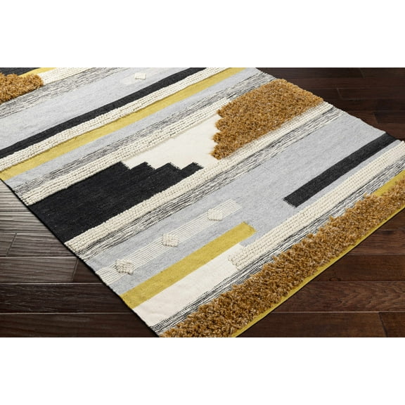 Hauteloom Liss Recycled Material Living Room, Bedroom Area Rug - Global - High Pile - Black, Brown, Beige - 2' x 3'