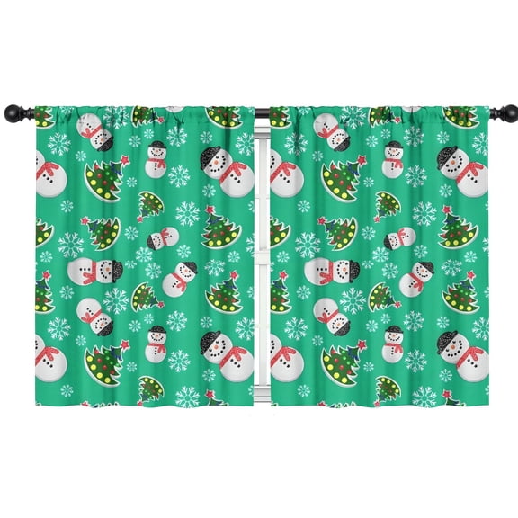 Blackout Kids Curtains,Green Christmas Snowman Pattern Childrens Insulated Curtains Set Of 2,Bedroom Essentials,Toddler Room Decor 42"x54"