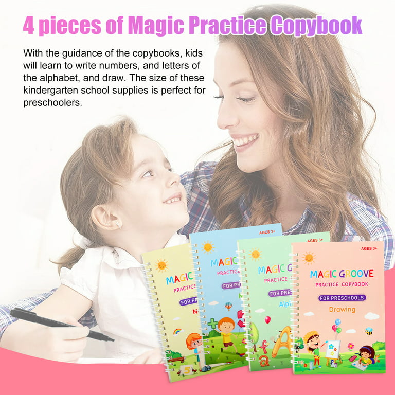 Reusable Magic Practice Copybook - Handwriting Practice for Kids 3-8,  Groovd Writing Workbooks, Learning Handwriting Tools Kit and Magical Pen  Refills (Medium Size) : Office Products 
