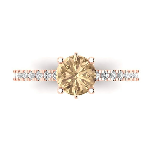 Clara Pucci 14K Rose Gold 1.47ct YellowMoissanite Solitaire with Accents