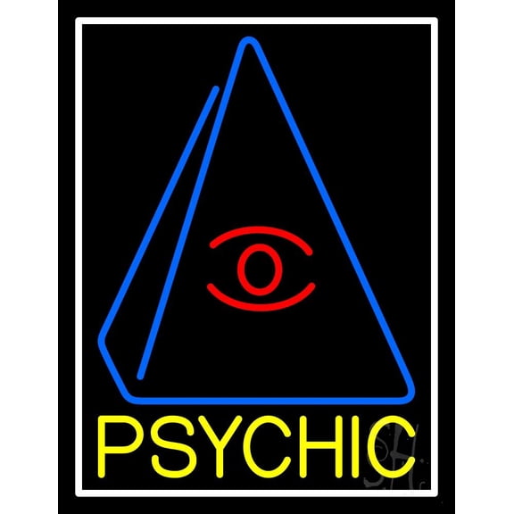 Yellow Psychic Eye Pyramid LED Neon Sign 19" Tall x 15" Wide - inches Black Square Cut Acrylic Backing, with Dimmer - Bright and Premium built indoor LED Neon Sign for Storefront.