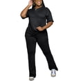 thumbnail image 4 of Aomice Women 2 Piece Lounge Outfits Short Sleeve Top and Flare Pants Sets Tracksuit Black 2XL, 4 of 5