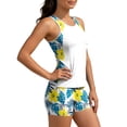 thumbnail image 5 of Qingpeng Women 2 Piece Tankini Swimsuit With Bra Graphic Tummy Control Sporty Bathing Suit Color Block Swim Tank Top with Shorts, 5 of 9