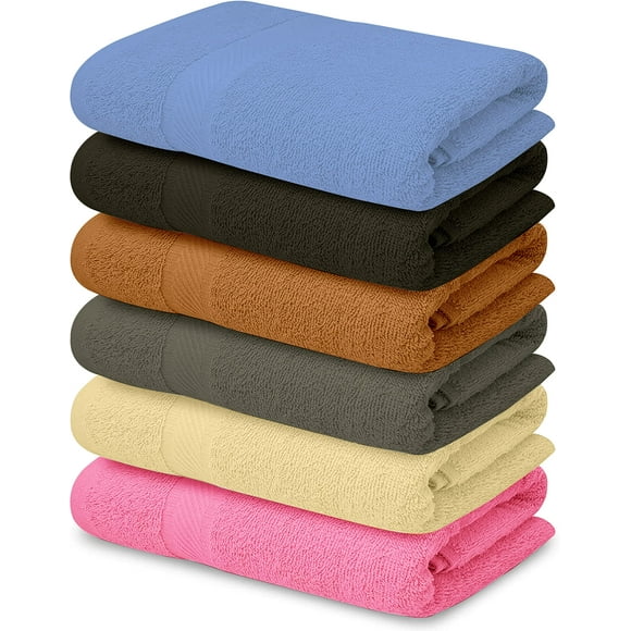 QUBA LINEN Serviettes de Bain en Bambou et Coton - 27x54 Pouces - Lot de 6 Serviettes de Douche - Légères, Serviettes Ultra Absorbantes pour la Salle de Bain (Multicolore, Lot de 6 Serviettes de Bain)