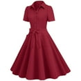 thumbnail image 3 of UYISJ Women Vintage 1940s Dress Retro 40s 50s Button Down Business Work A Line Cocktail Dresses Short Sleeve Dress with Pockets Red XL, 3 of 4
