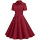 thumbnail image 3 of Puntoco Vestido De Manga Corta Con Cuello En V, Vestido Retro Hepburn Falda Con Cinturón De Manga Corta Y Cuello En V Rojo Xl, 3 of 4