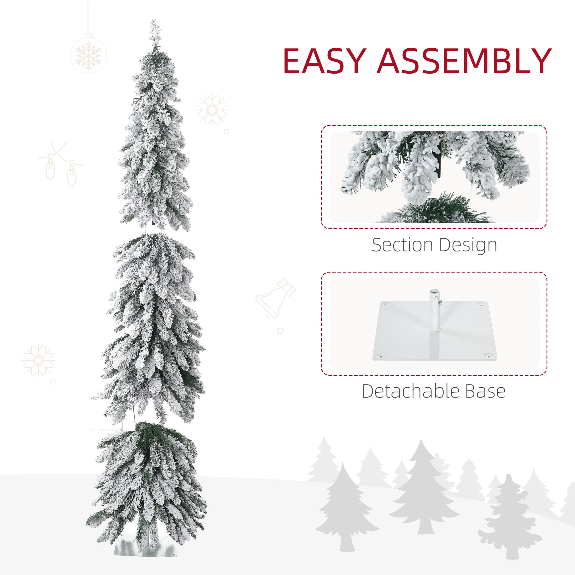 Alvantor Christmas Tree Pre-Lit Slim with Snow Frosted Branches, Downswept Shape 26.75"x26.75"x72" 6ft Green