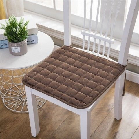 ERDOUY 4 Packs Dark Brown Ultra-Thick Winter-Ready Plush Seat Cushion, 18×18in Padded Chair Pad with Secure Ties - Comfort Cushions for Office/Car/Kitchen Chairs, Style B