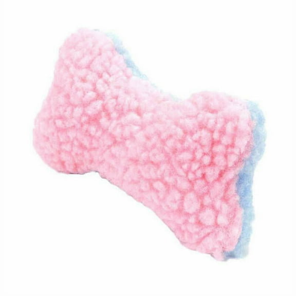 Puppy Plush Dog Squeaker Toy Soft Fleece Pink and Blue Choose Wooly Man or Bone (Bone)