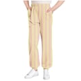 thumbnail image 3 of HAOTAGS Girls Striped Sweatpants(3-15), Casual Lounge Pants Elastic Waist Long Pants Beige 5 Years-6Years, 3 of 7
