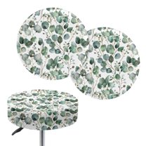ZIATUBLE Green Leaves Round Stool Cover Cushion 2 Pcs Reusable Bar Stool Cover Slipcovers for Dining Room Easy to Clean Stool Seat Replacement Cover 13-15 Inch Dust Protective Cover