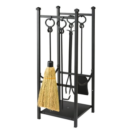 All-In-One Firewood Wood Rack with Fireplace Tool Set, Black
