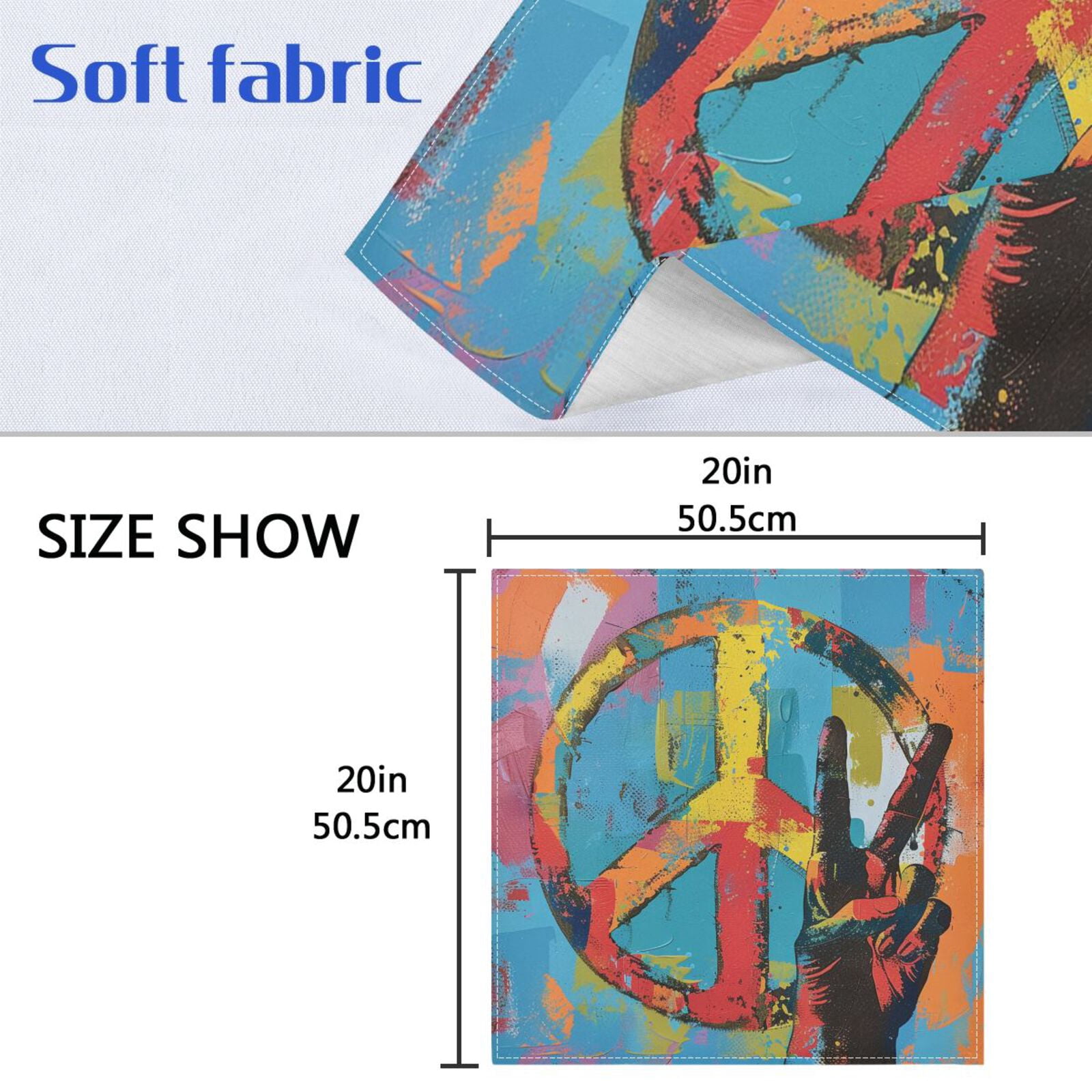 JSTEL Peace Sign Gesture Painting Cloth Napkins Set of 6, 20x20 Inch Washable and Reusable Napkin for Decoupage Dinner Party Everyday Use