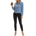 thumbnail image 2 of INSPIRE CHIC Women's Denim Shirt Shacket Long Sleeve Frayed Hem Button Down Jean Jacket XL Blue, 2 of 6