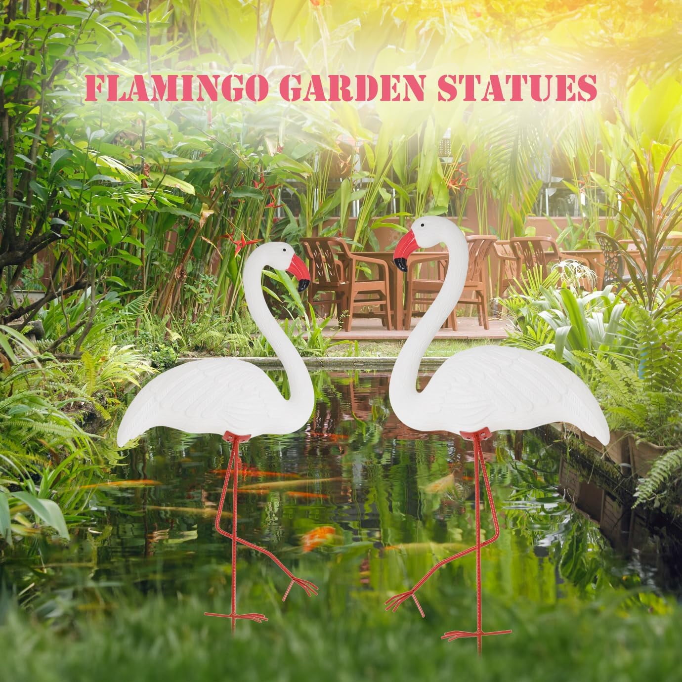 White Flamingo Yard Decorations Pack of 2 Flamingo Decor Ornaments for Outdoor Lawn and Garden