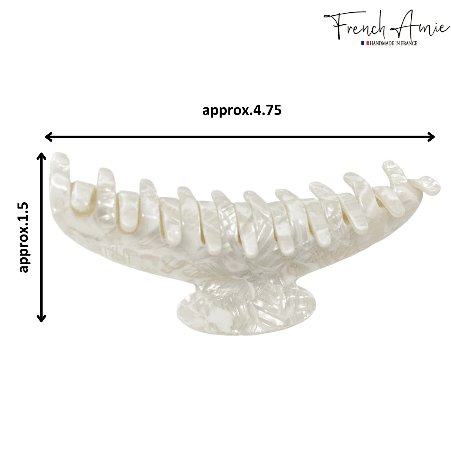 French Amie Contour Frost White Large 4 ¾” Handmade Cellulose Hair Claw Clip