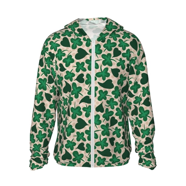 Fotbe Happy St. Patrick's Day Chaqueta con Protección Solar UPF 50+ para Hombre y Mujer, Camisa con Capucha y Bolsillos-Medium