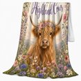 thumbnail image 2 of Wildflowers Highland Cow Floral Crown Whimsical Farm Art, Festive Holiday Scene, Warm Flannel Blanket for Ranch House and Living Room, Art Lovers Thanksgiving Gift, Festive Home Decor, 2 of 7
