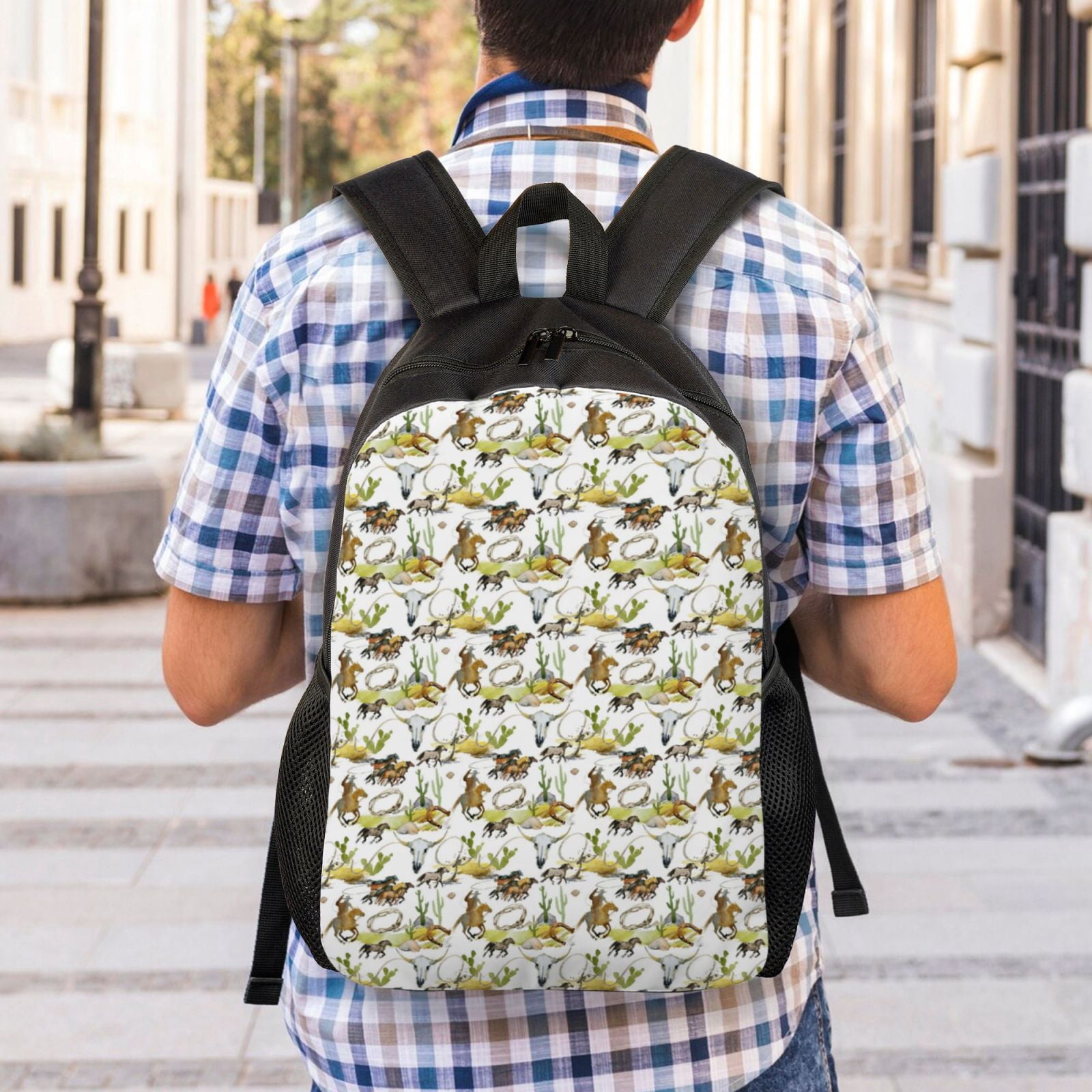 Xecao Wild West Western Print School Backpack with Laptop Compartment Small Travel Laptop Backpack for Women Men Waterproof College Backpack Simple School Bag