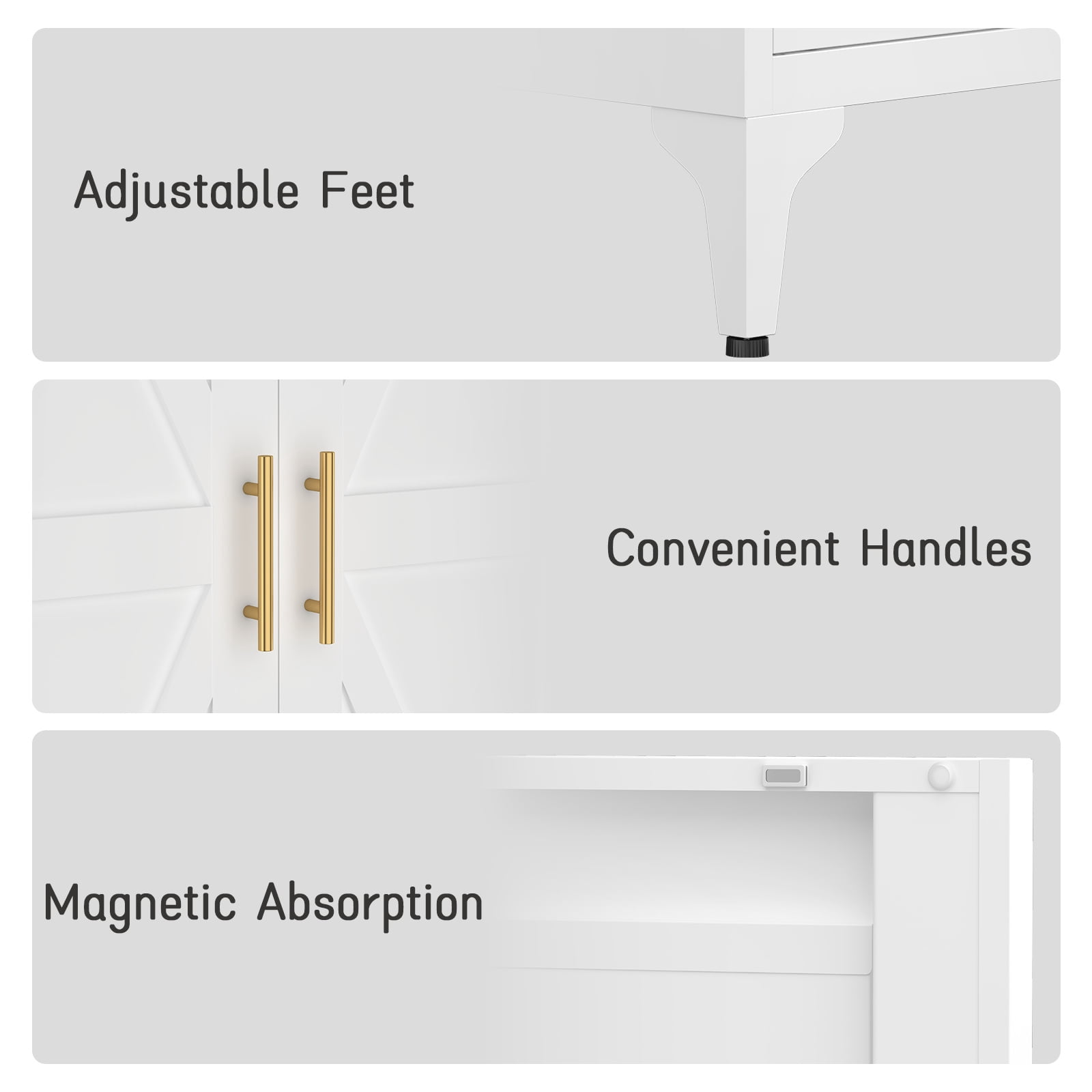 Marcree Metal Kitchen Storage Cabinets ,Cupboard with 3 Adjustable Shelves,Small Pantry Cabinet with Doors,Kitchen Pantry Storage Cabinet for Living,Dining,Bathroom,White