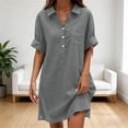 thumbnail image 2 of Erwazi Summer Dresses for Women Solid Collared Short Sleeve Button V Neck Dress Trendy Casual Daily Outdoor Knee Length Dresses with Pocket, 2 of 6