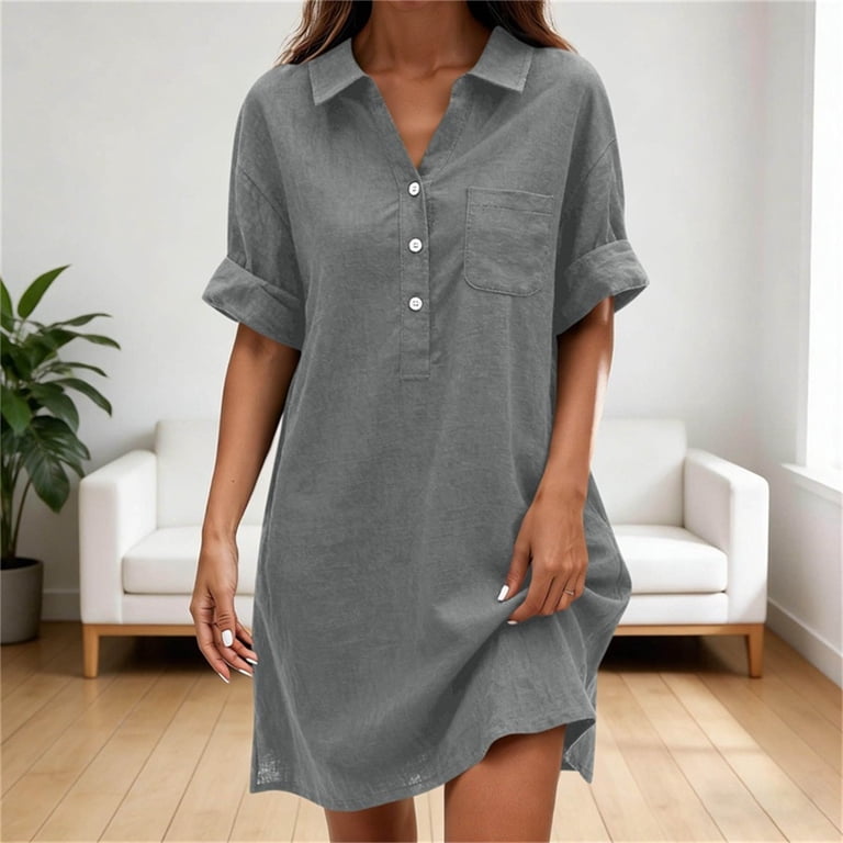linen blend button mini pocket dress Off White Linen Blend Button Down Knit Mini Dress
