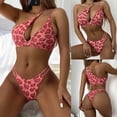 thumbnail image 2 of Women’s Two Piece Swimsuit Asymmetrical One Shoulder Bikini Set High Cut Cheeky Swimwear Leopard Print Bathing Suit Orange L, 2 of 7